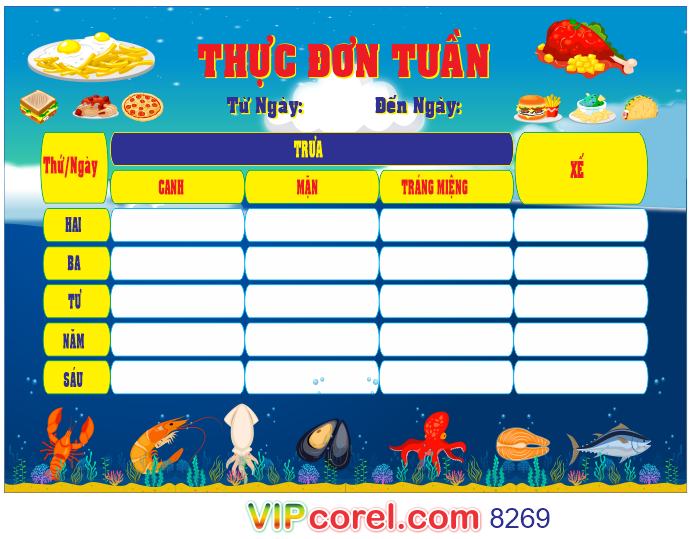 Mẫu biển thực đơn tuần #2 file vector corel
