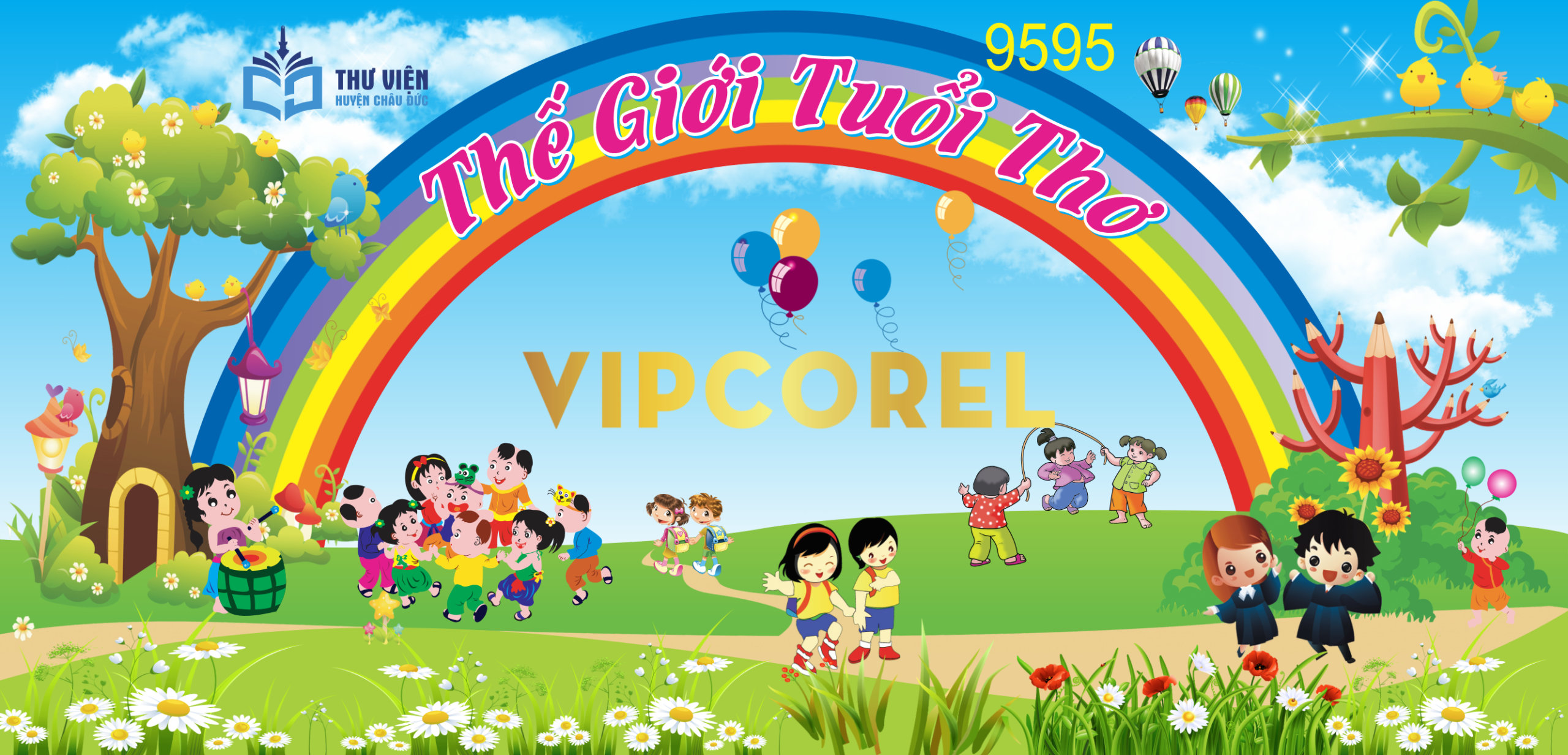 Tranh tường Thế giới tuổi thơ trang trí trường học