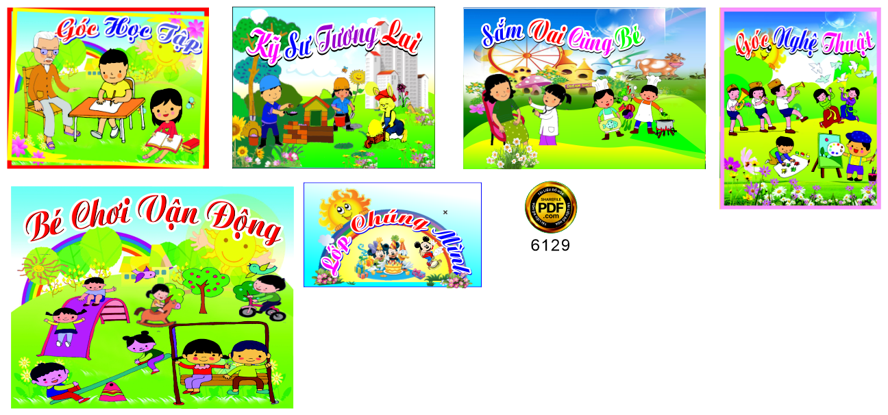 Tranh các góc trang trí trường mầm non file corel