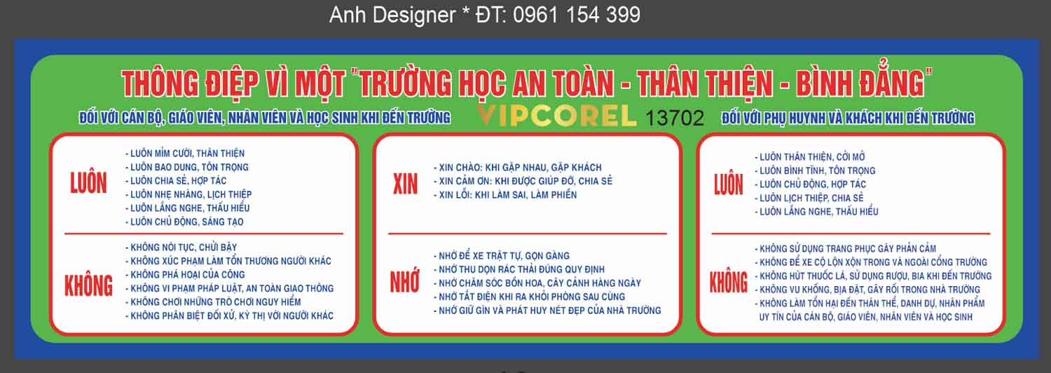 Bảng biểu trường học – Thông điệp trường học file corel
