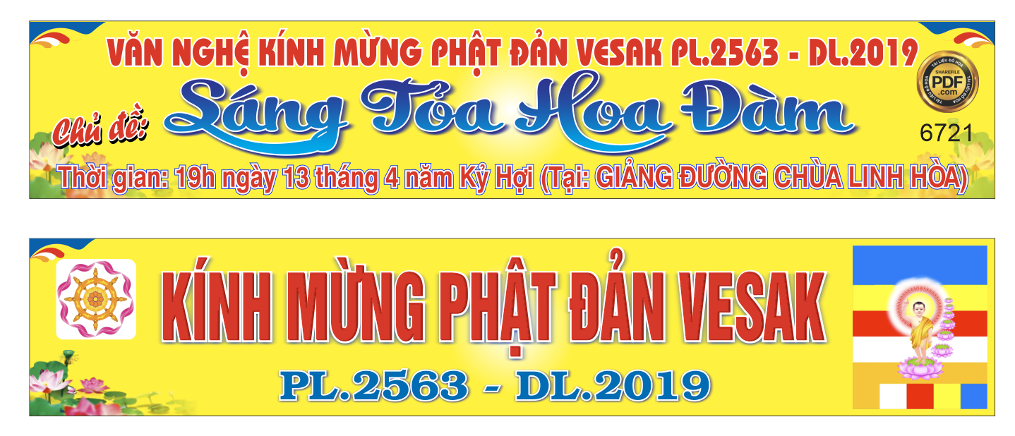 Băng rôn văn nghệ kính mừng phật đản – sáng tỏa hoa đàm