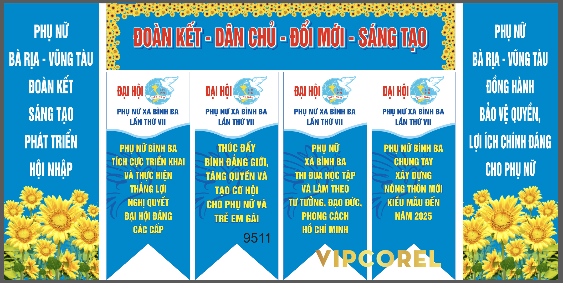 Phướn thả – băng rôn đại hội phụ nữ xã Bình Ba