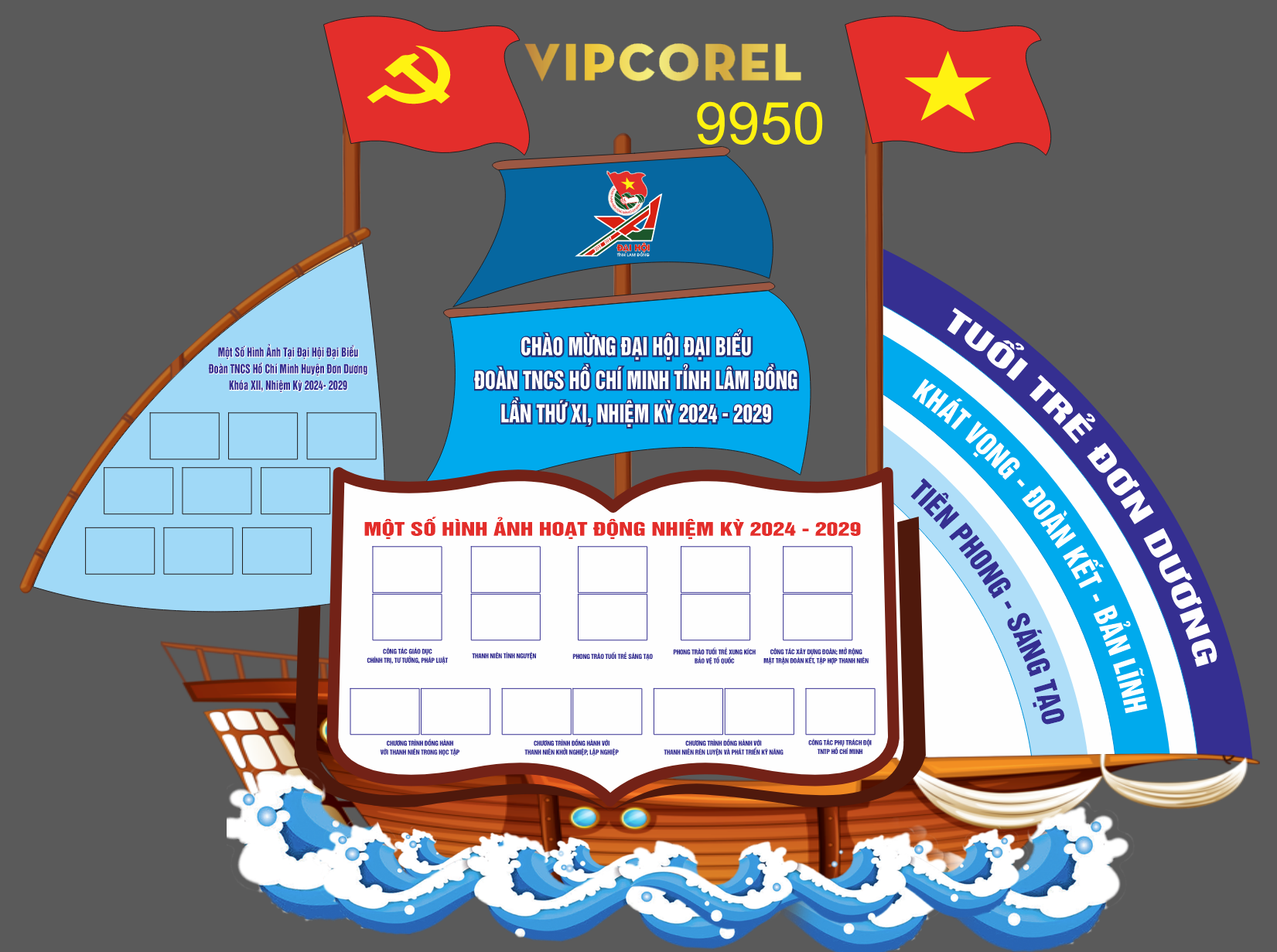 Mẫu con thuyền trang trí chào mừng đại hội Đoàn