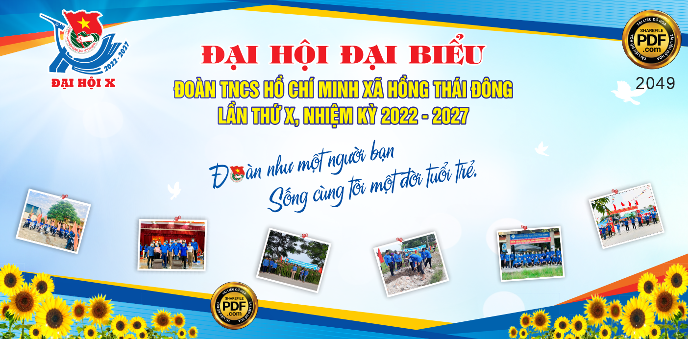 Backdrop đại hội đại biểu Đoàn TNCS Hồ Chí Minh xã Hồng Thái Đông