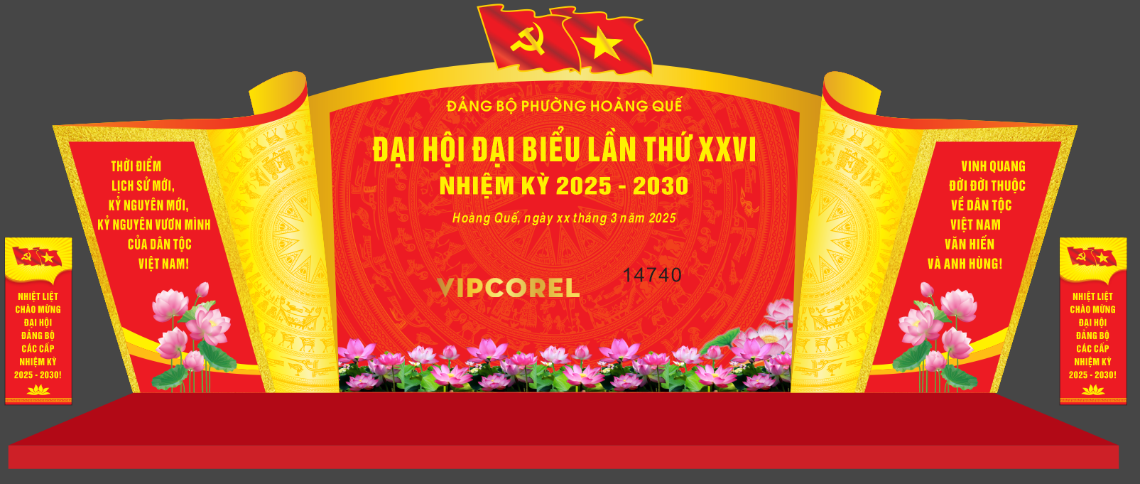 Backdrop Đại Hội Đảng Bộ Phường Hoàng Quế 2025 file corel
