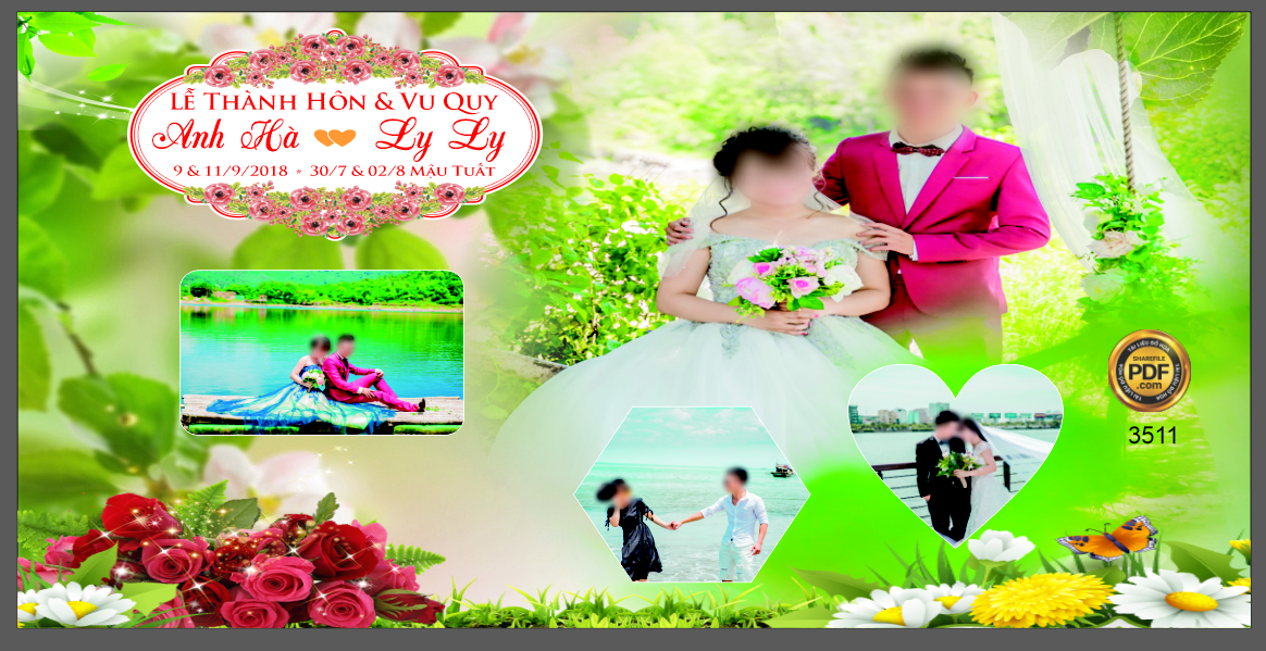 Backdrop chụp ảnh cưới Lễ Thành Hôn Anh Hà file corel