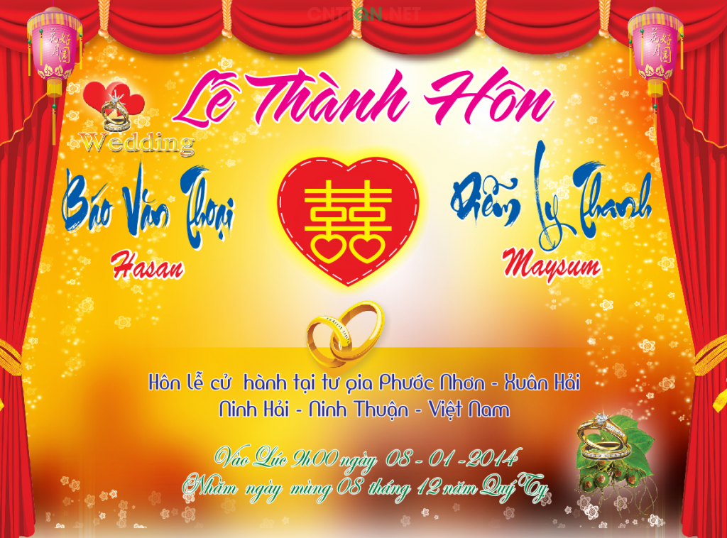 Market phông Lễ thành hôn nền vàng rèm đỏ file Corel