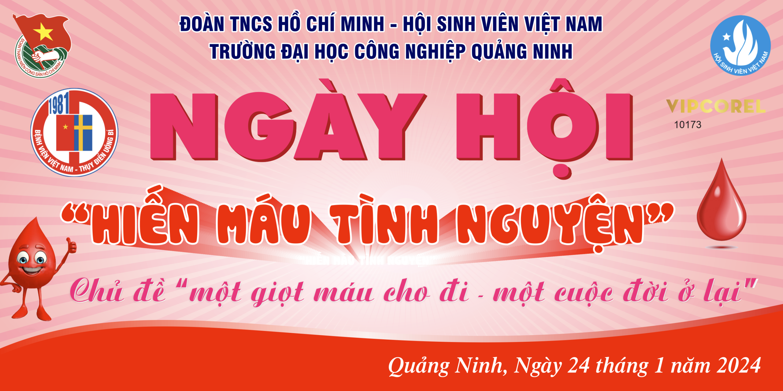 Backdrop Ngày hội hiến máu tình nguyện 2024 vector