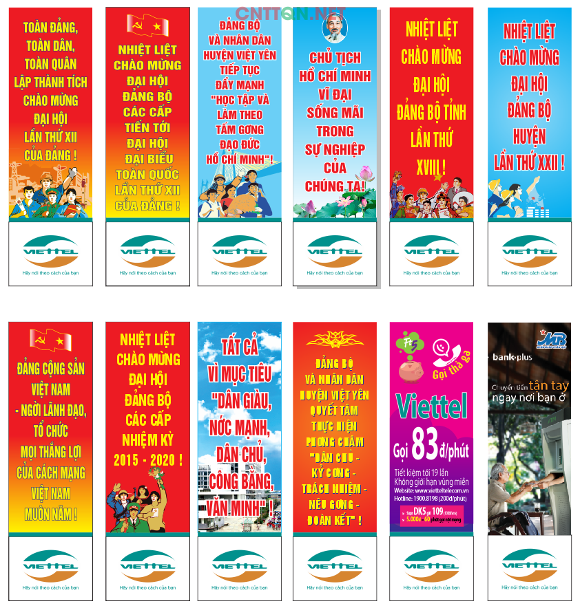 Pano Viettel tuyên truyền treo lắp dọc đường file Corel