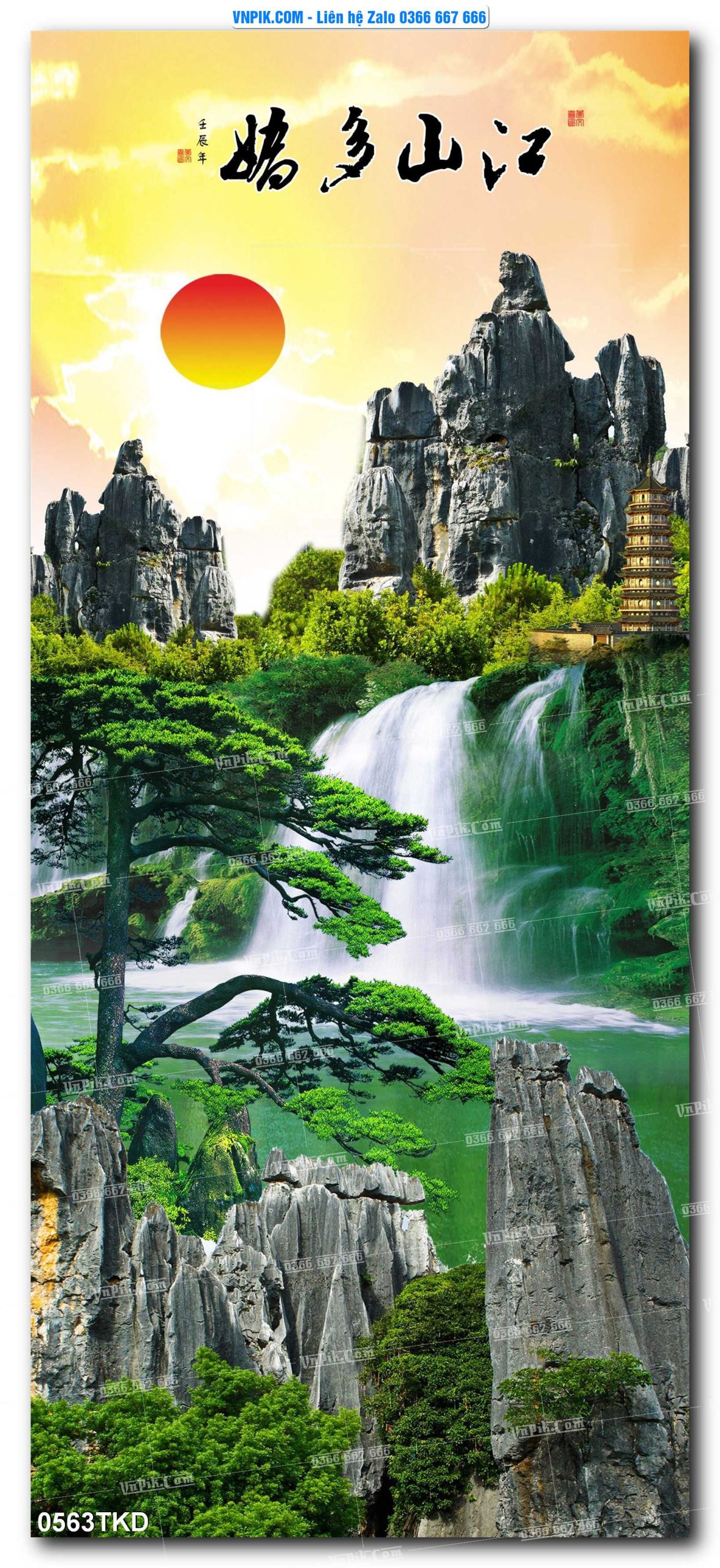Tranh Khổ Dọc – Tranh Thác Nước – Tranh Phong Cảnh Đẹp – Tranh Treo Tường – Mã file 0563TKD