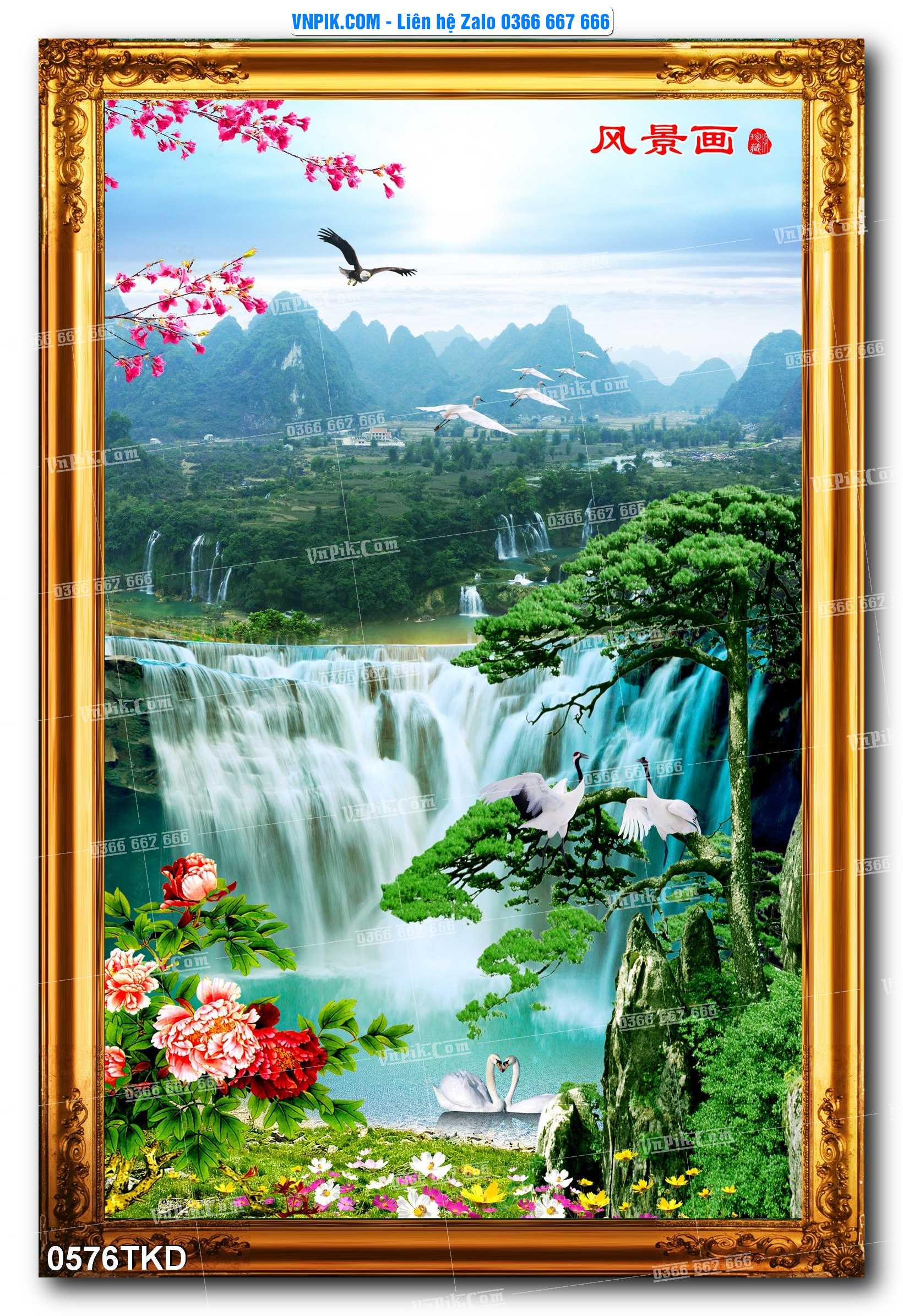 Tranh Khổ Dọc – Tranh Thác Nước – Tranh Phong Cảnh Đẹp – Tranh Treo Tường – Mã file 0576TKD