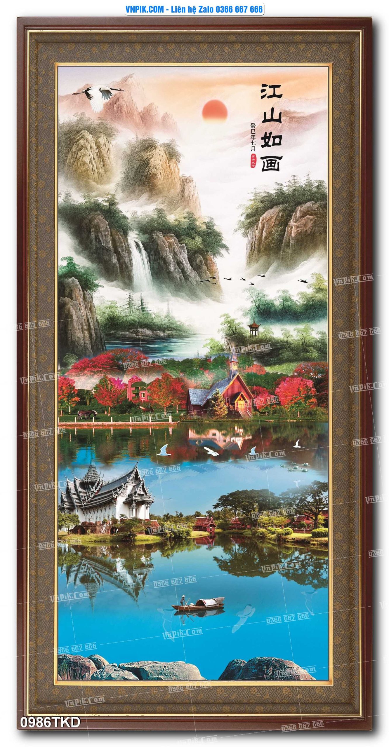Tranh Khổ Dọc – Tranh Thác Nước – Tranh Phong Cảnh Đẹp – Tranh Treo Tường – Mã file 0986TKD