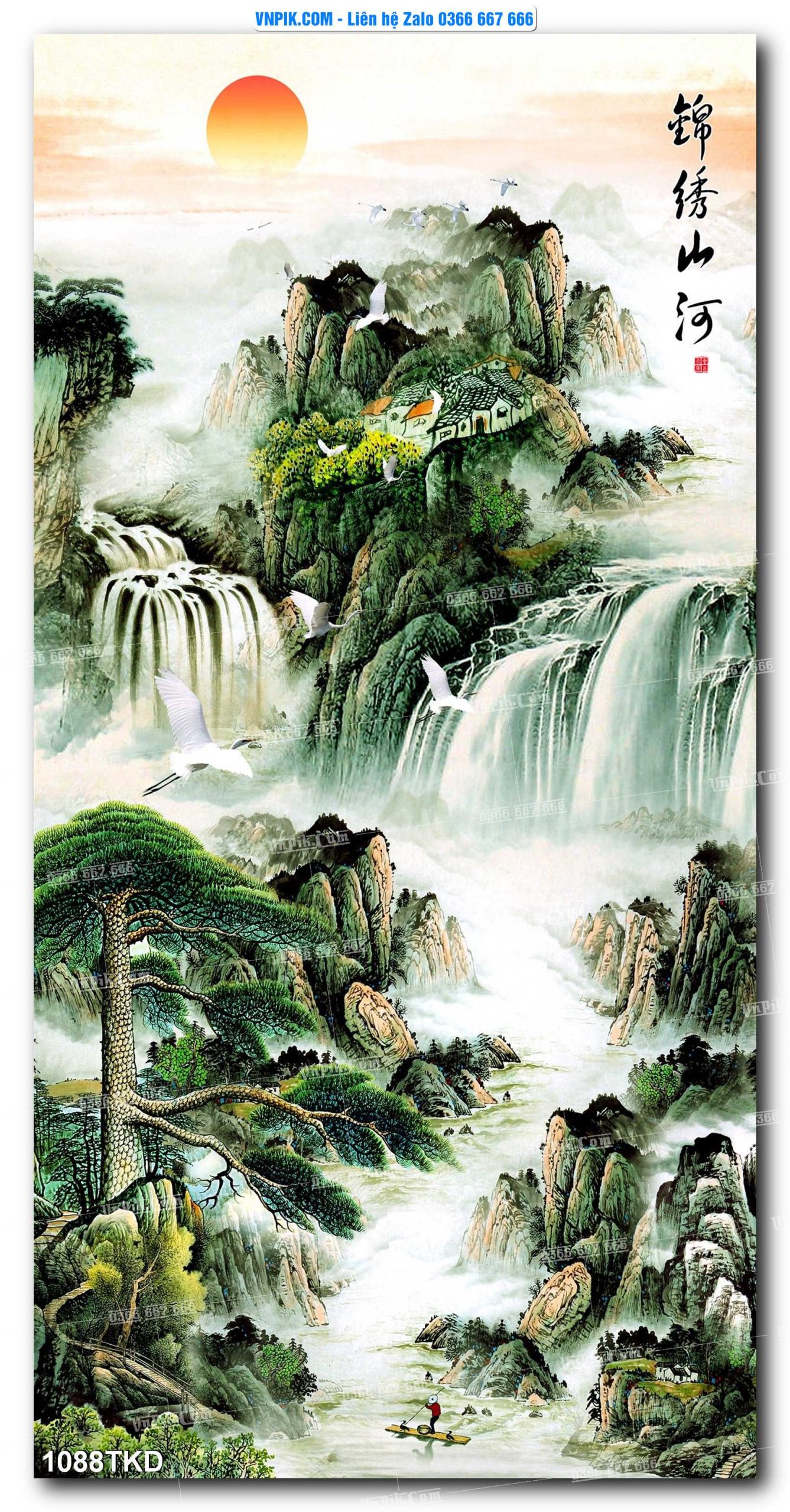Tranh Khổ Dọc – Tranh Thác Nước – Tranh Phong Cảnh Đẹp – Tranh Treo Tường – Mã file 1088TKD