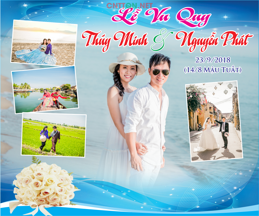 Backdrop Lễ Vu Quy nền xanh dương file CDR