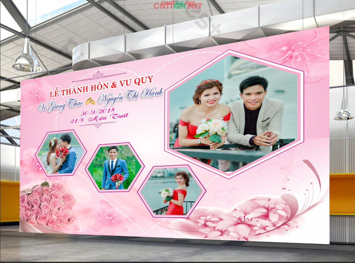 Backdrop phông cưới nền hoa hồng đẹp file CDR