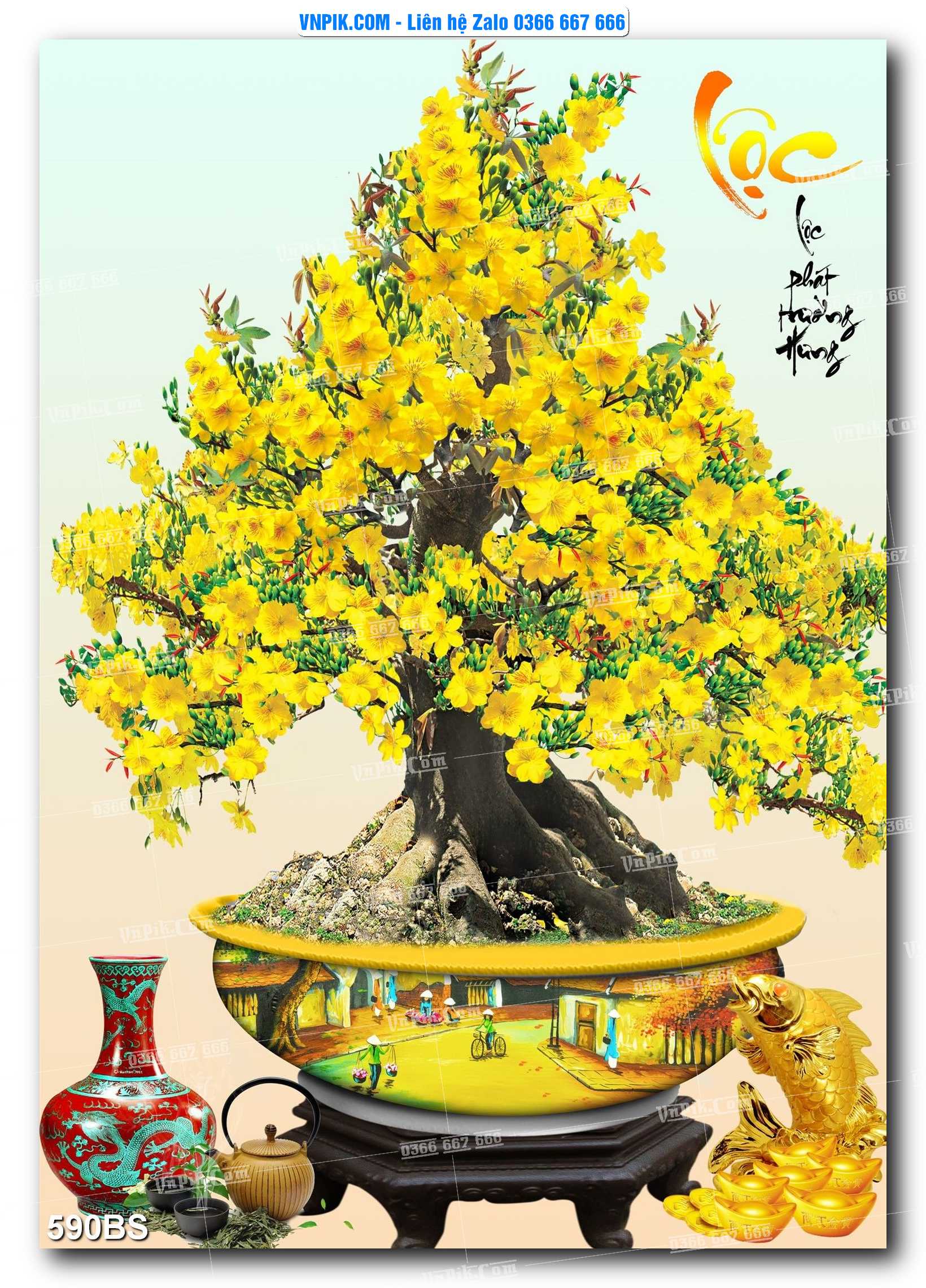File PSD Tranh Bon Sai Cây Cảnh Trang Trí Siêu Đẹp Mã File 590BS