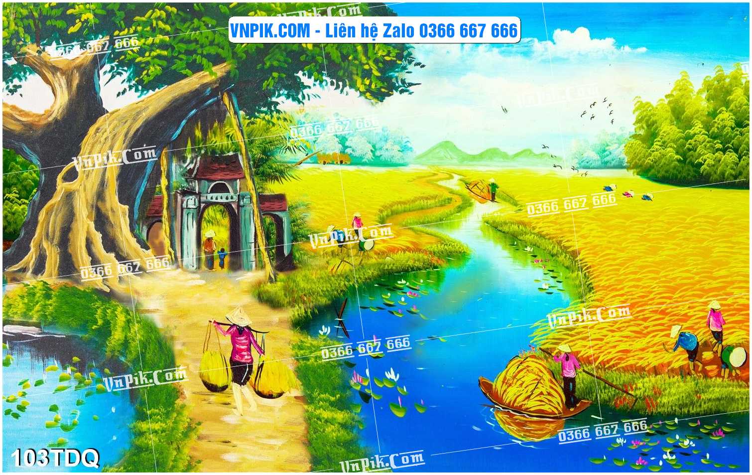File Vector Tranh làng quê Việt nam mã file 103TDQ