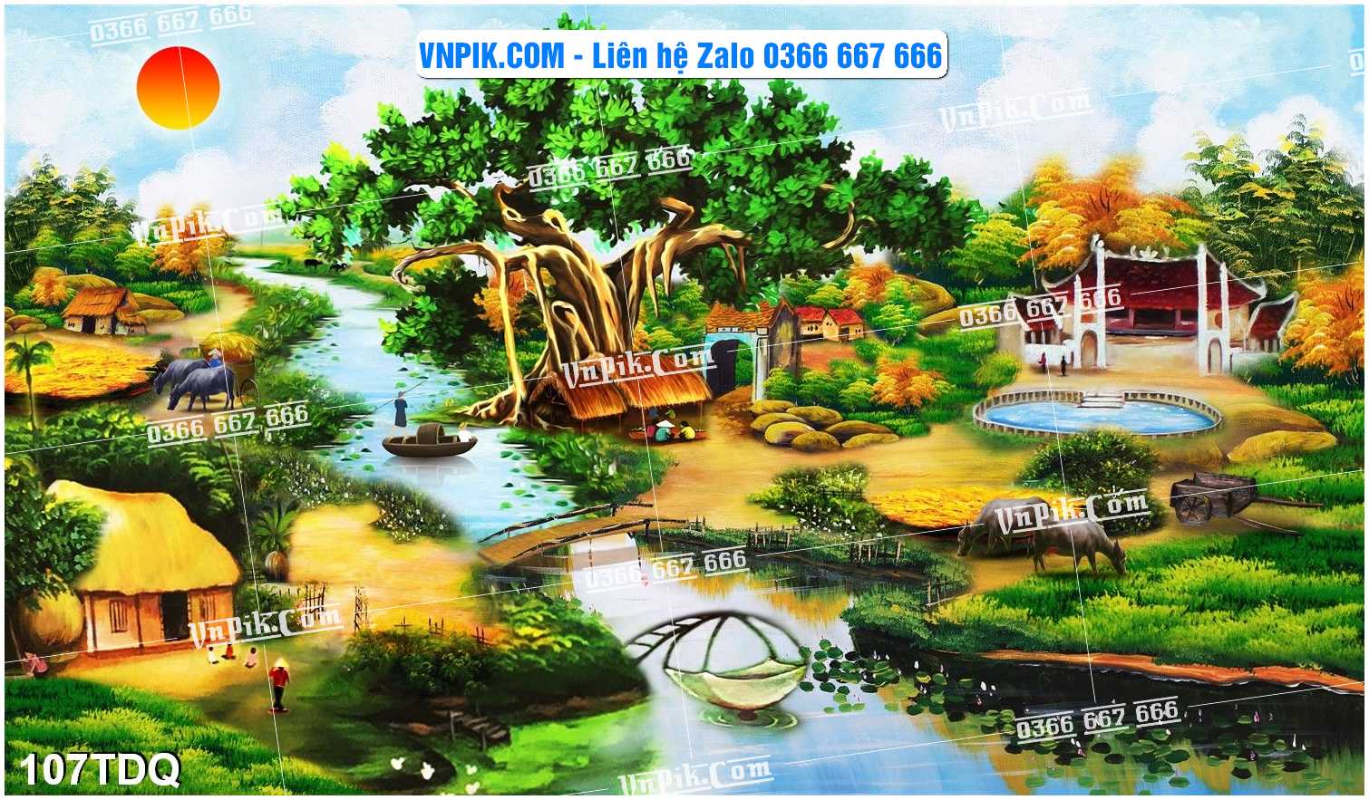 File Vector Tranh làng quê Việt nam mã file 107TDQ