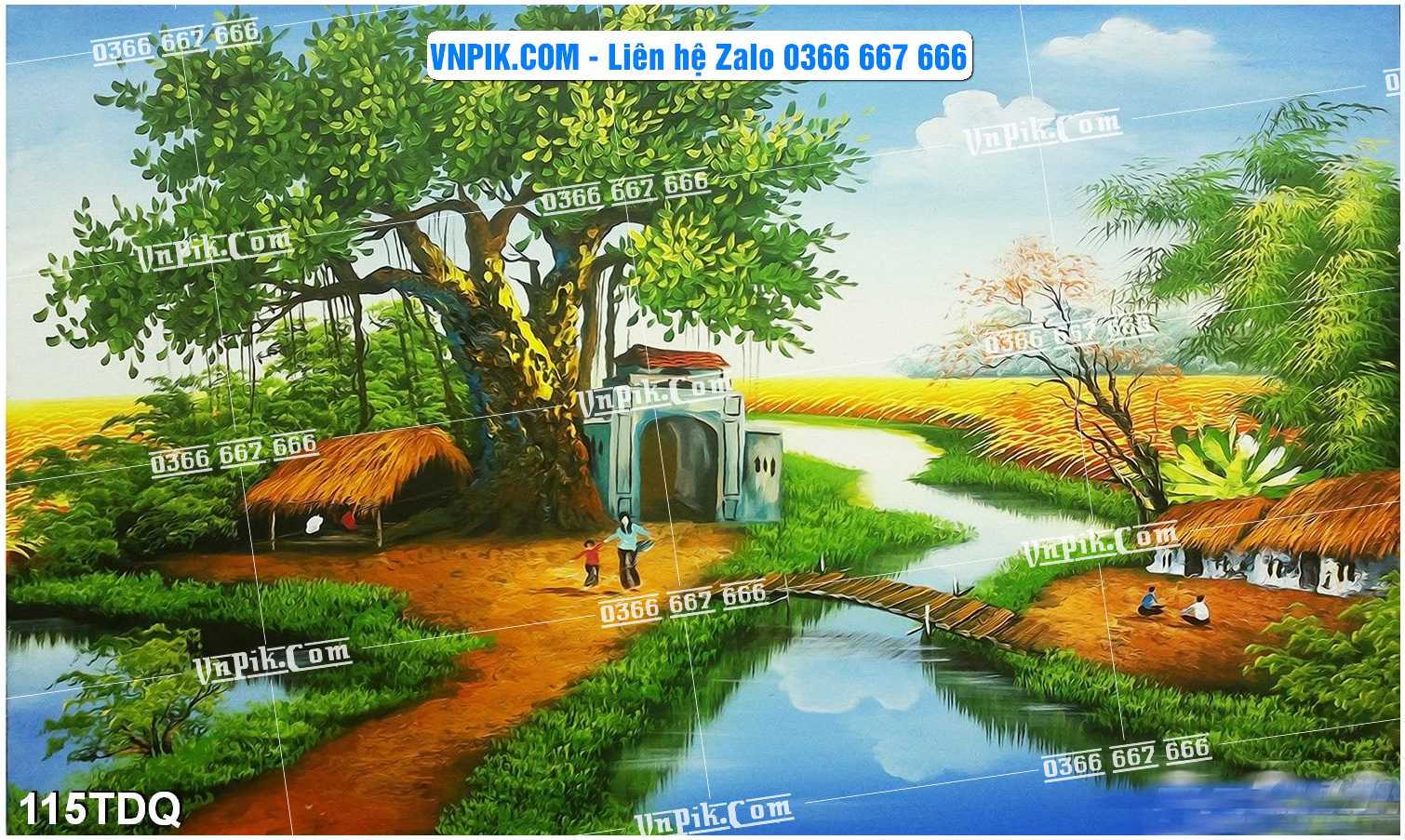 File Vector Tranh làng quê Việt nam mã file 115TDQ
