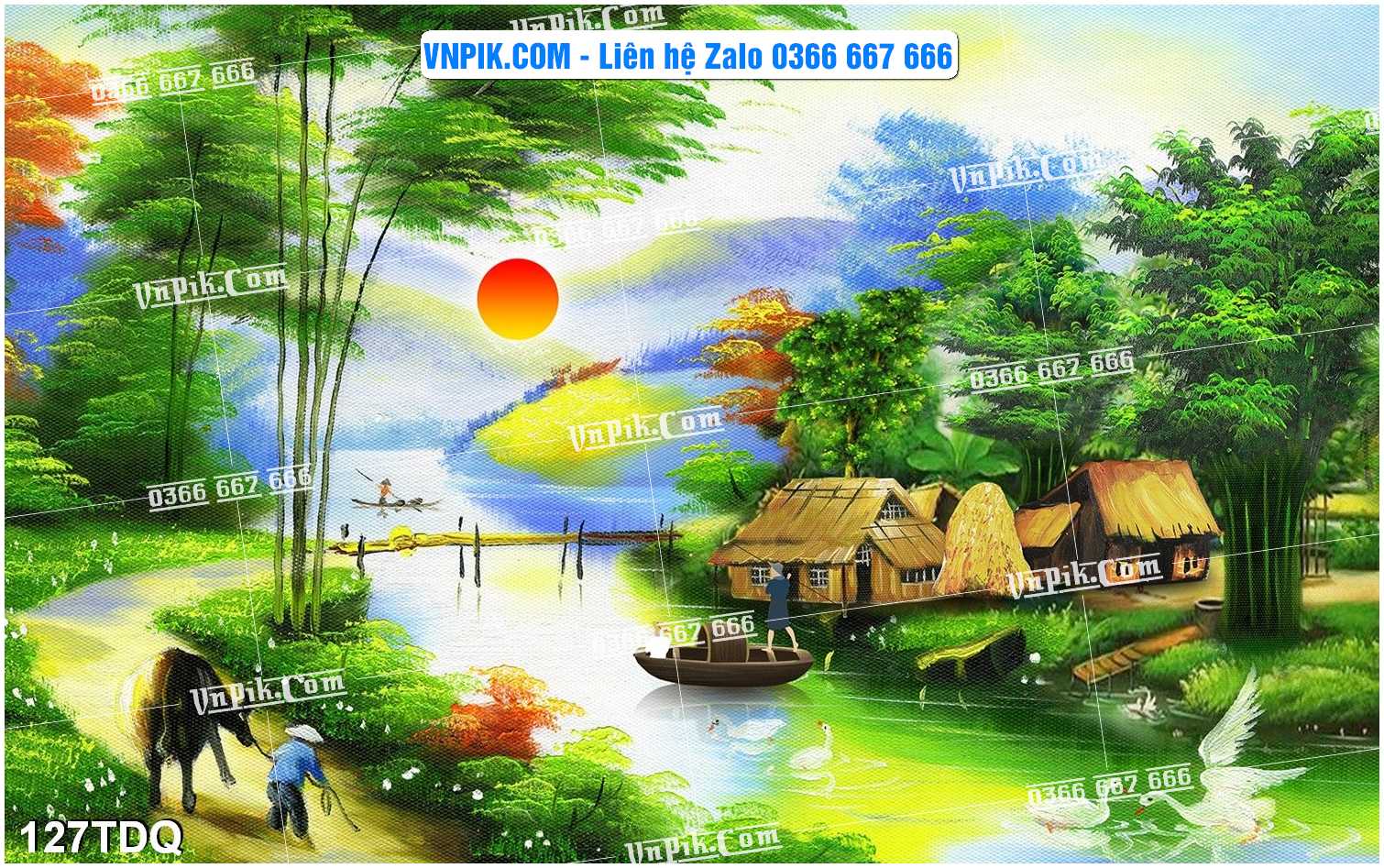 File Vector Tranh làng quê Việt nam mã file 127TDQ