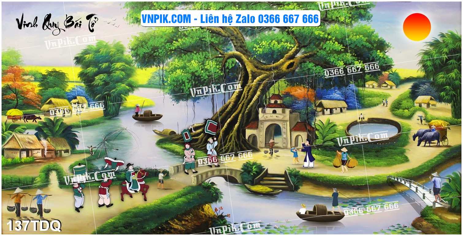 File Vector Tranh làng quê Việt nam mã file 137TDQ