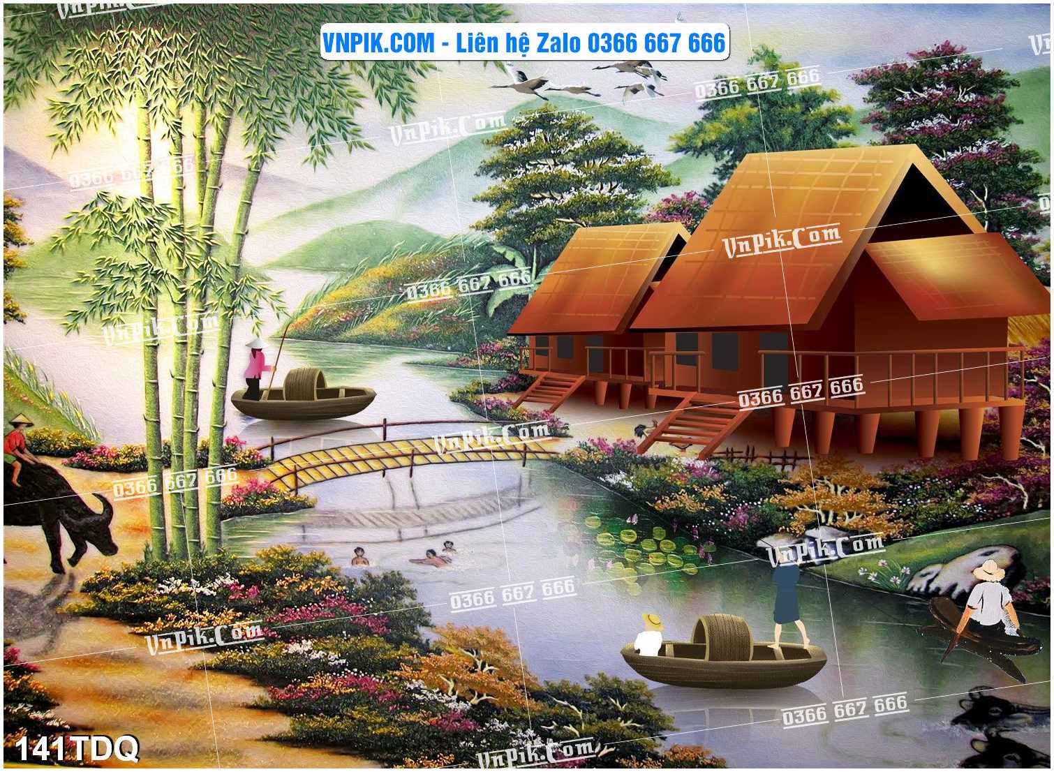 File Vector Tranh làng quê Việt nam mã file 141TDQ