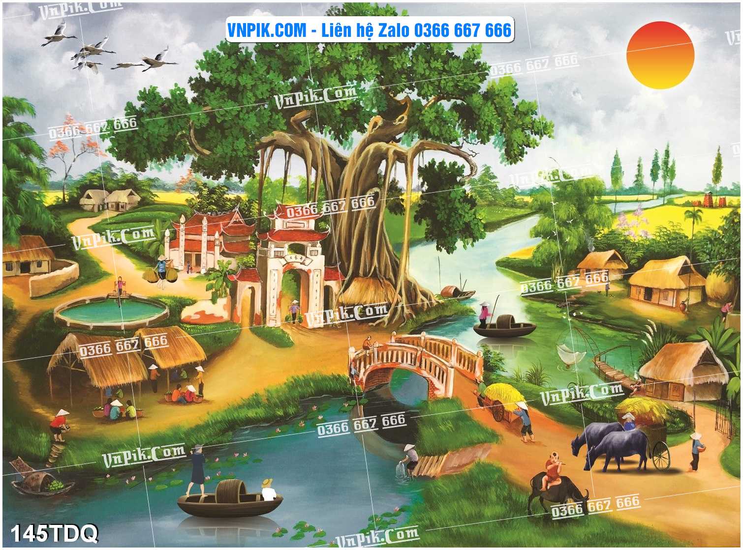 File Vector Tranh làng quê Việt nam mã file 145TDQ