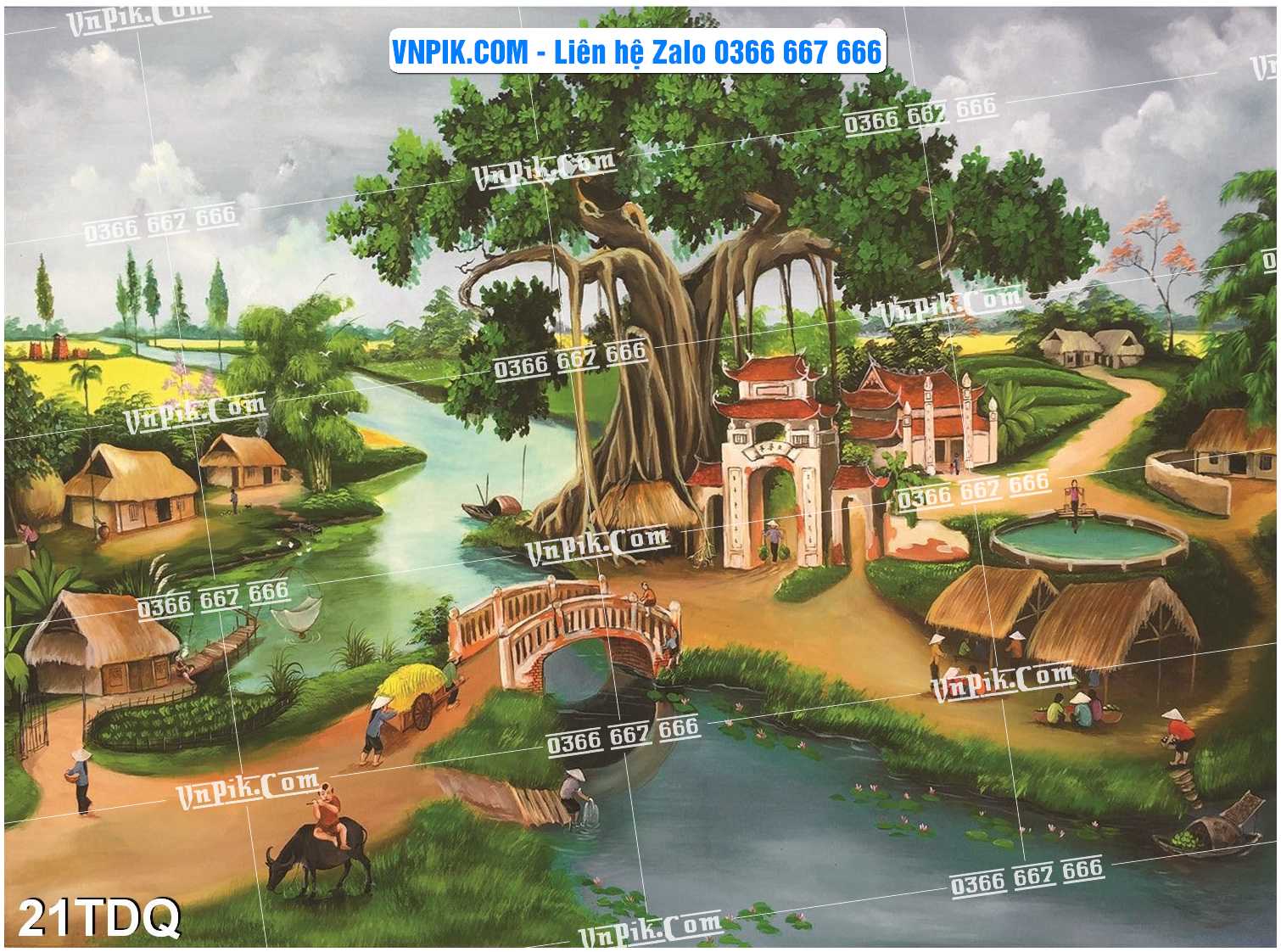 File Vector Tranh làng quê Việt nam mã file 21TDQ