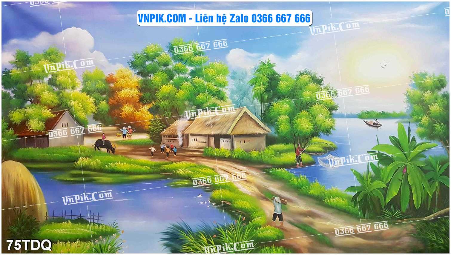 File Vector Tranh làng quê Việt nam mã file 75TDQ