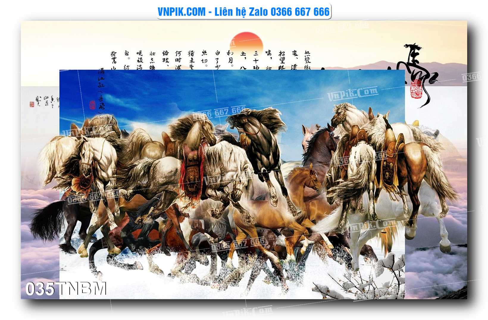 Tranh Ngựa Bát Mã – Mã Đáo Thành Công Mã File 035TNBM