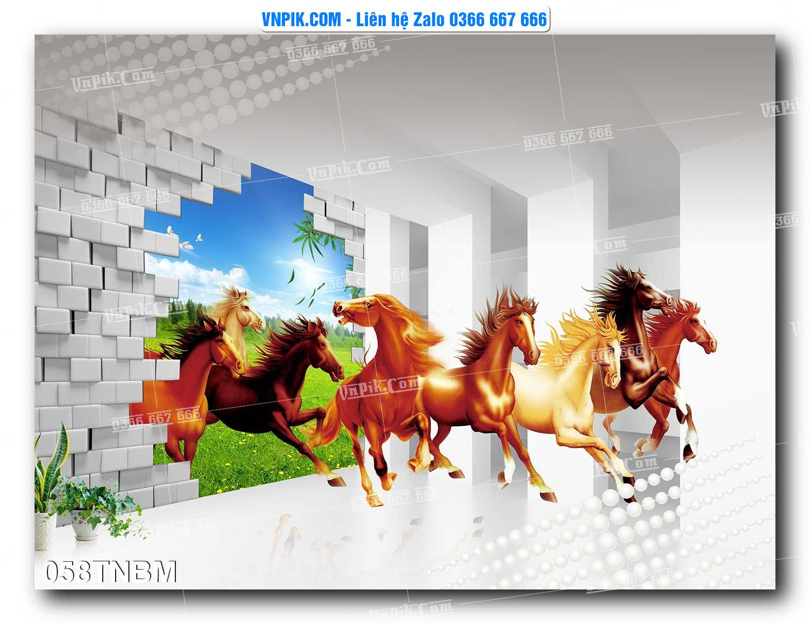 Tranh Ngựa Bát Mã – Mã Đáo Thành Công Mã File 058TNBM
