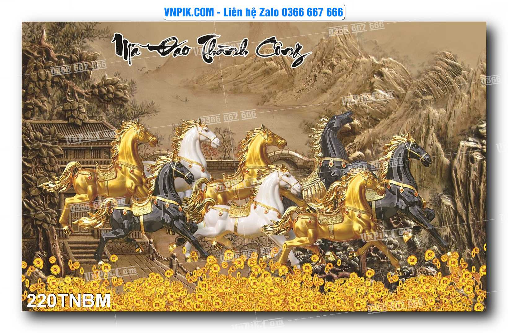 Tranh Ngựa Bát Mã – Mã Đáo Thành Công Mã File 220TNBM
