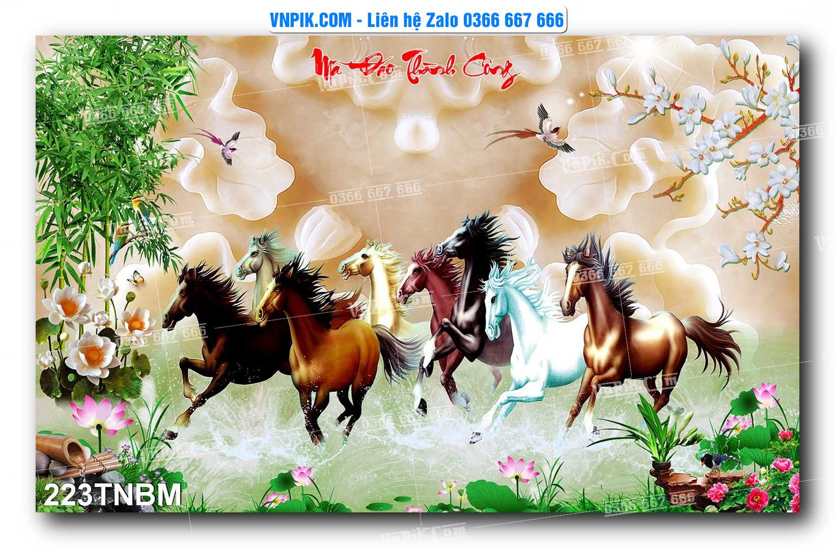 Tranh Ngựa Bát Mã – Mã Đáo Thành Công Mã File 223TNBM