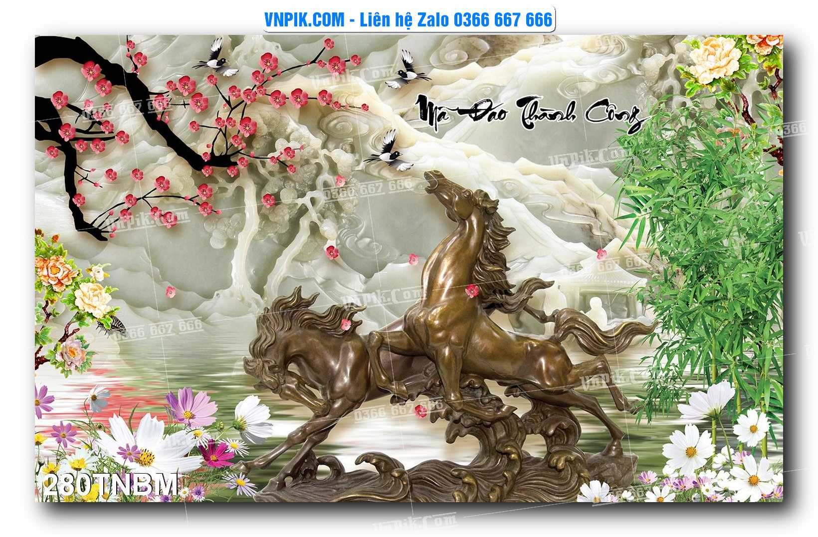 Tranh Ngựa Bát Mã – Mã Đáo Thành Công Mã File 280TNBM