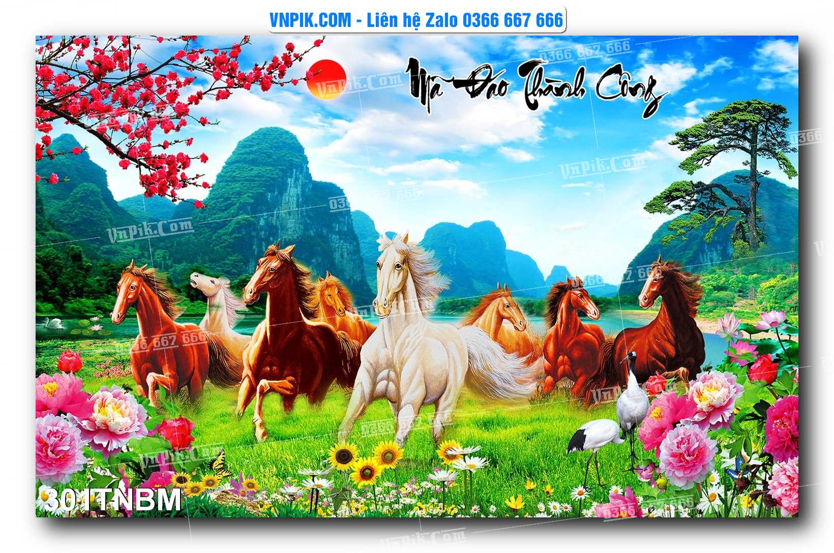 Tranh Ngựa Bát Mã – Mã Đáo Thành Công Mã File 301TNBM