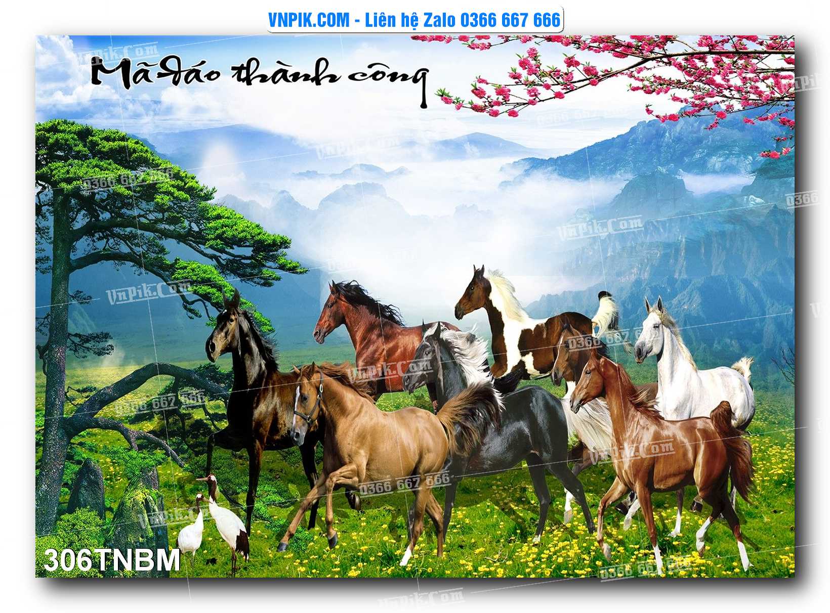 Tranh Ngựa Bát Mã – Mã Đáo Thành Công Mã File 306TNBM