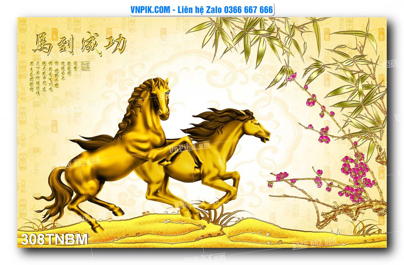 Tranh Ngựa Bát Mã – Mã Đáo Thành Công Mã File 308TNBM