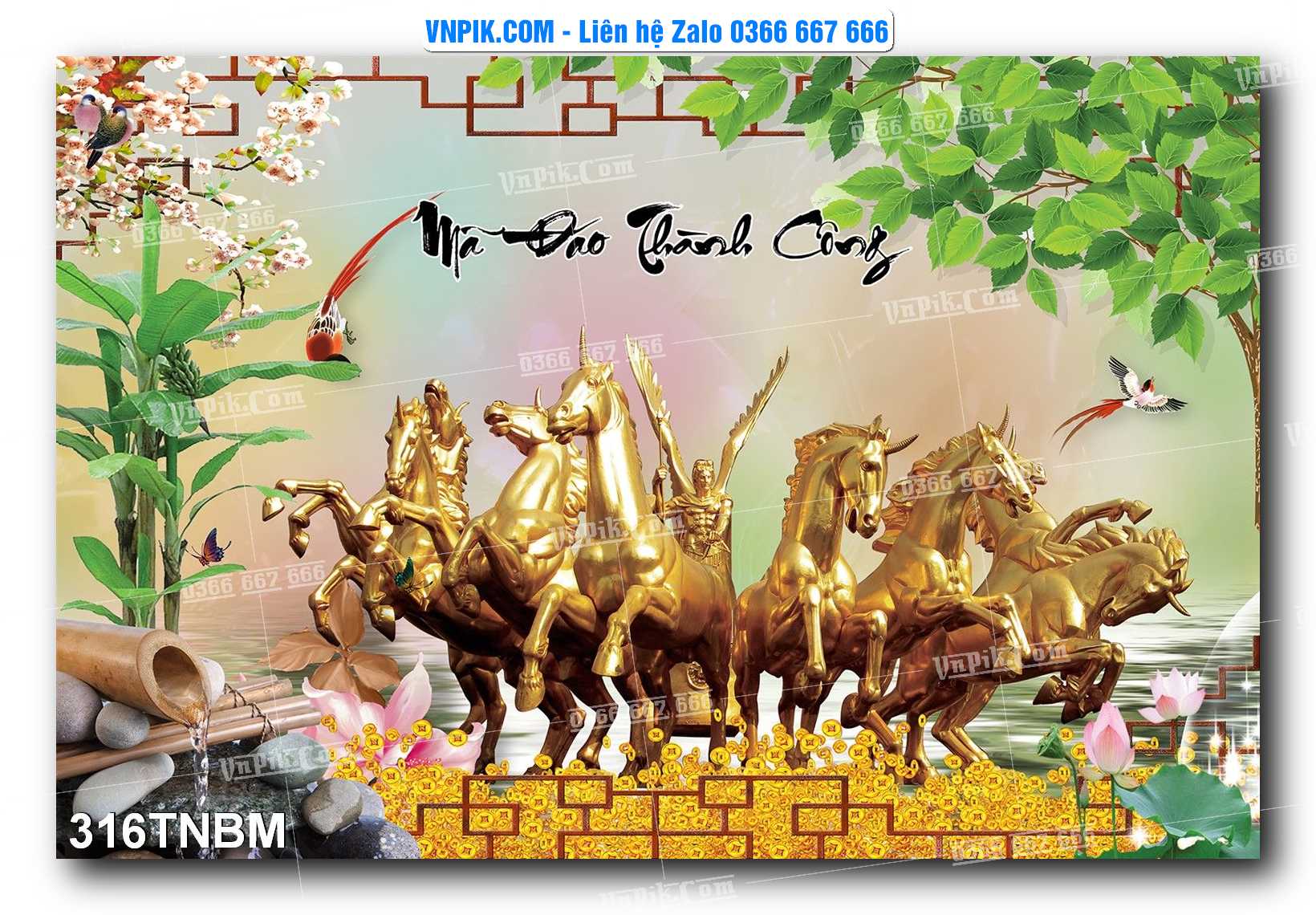 Tranh Ngựa Bát Mã – Mã Đáo Thành Công Mã File 316TNBM