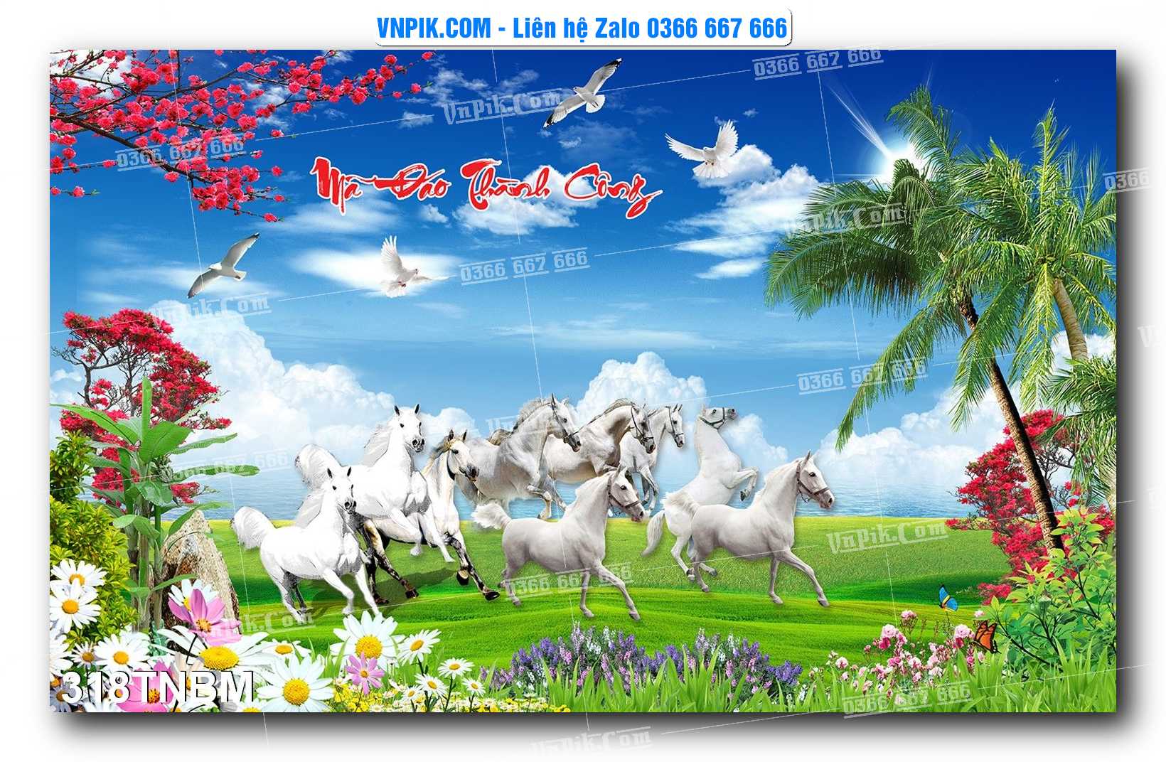Tranh Ngựa Bát Mã – Mã Đáo Thành Công Mã File 318TNBM