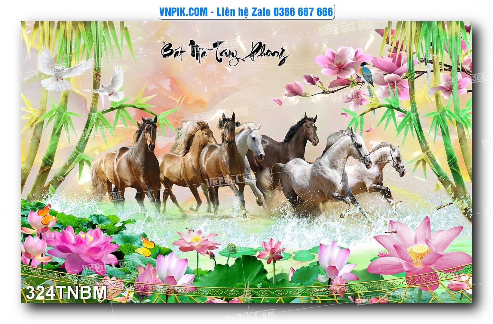 Tranh Ngựa Bát Mã – Mã Đáo Thành Công Mã File 324TNBM
