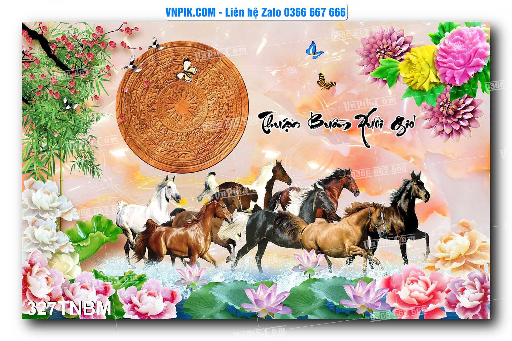 Tranh Ngựa Bát Mã – Mã Đáo Thành Công Mã File 327TNBM