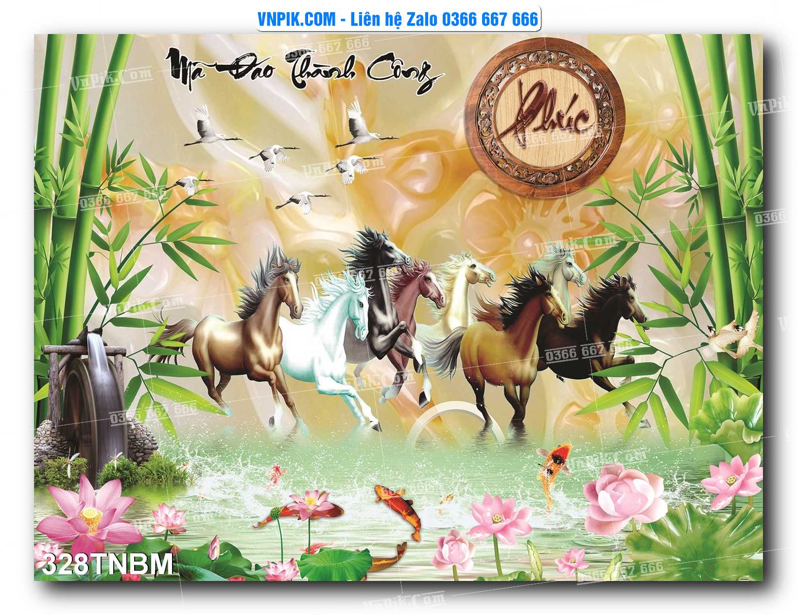 Tranh Ngựa Bát Mã – Mã Đáo Thành Công Mã File 328TNBM