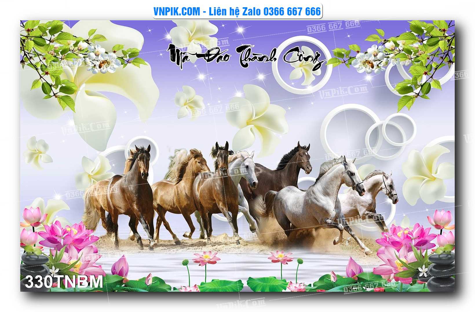 Tranh Ngựa Bát Mã – Mã Đáo Thành Công Mã File 330TNBM