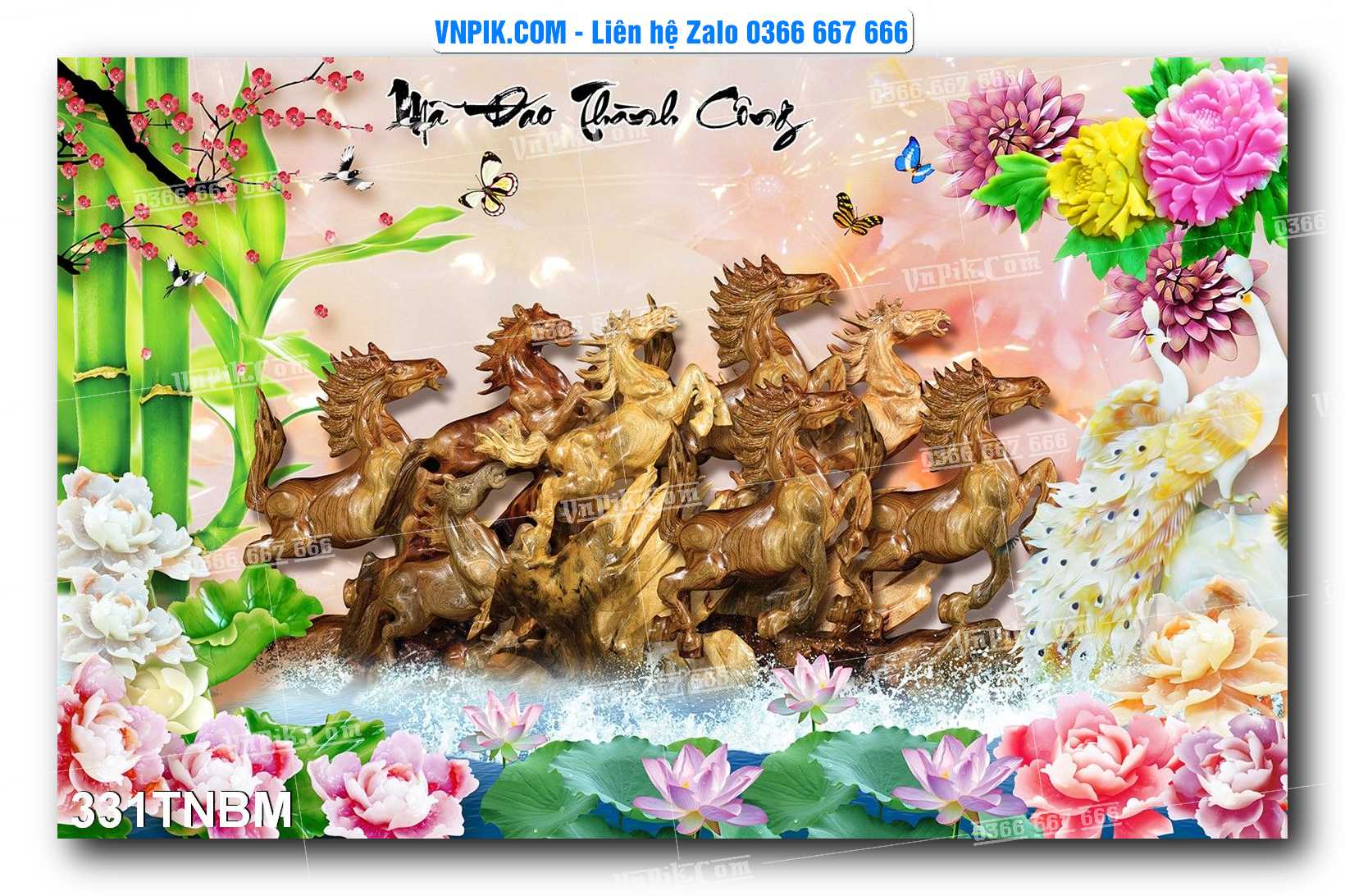 Tranh Ngựa Bát Mã – Mã Đáo Thành Công Mã File 331TNBM