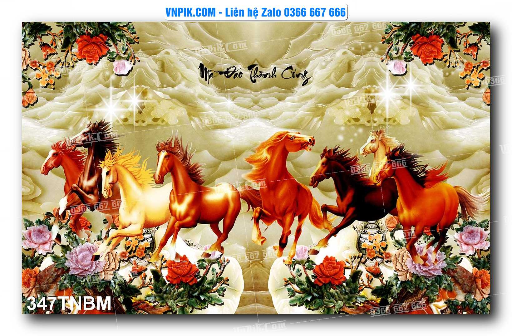 Tranh Ngựa Bát Mã – Mã Đáo Thành Công Mã File 347TNBM