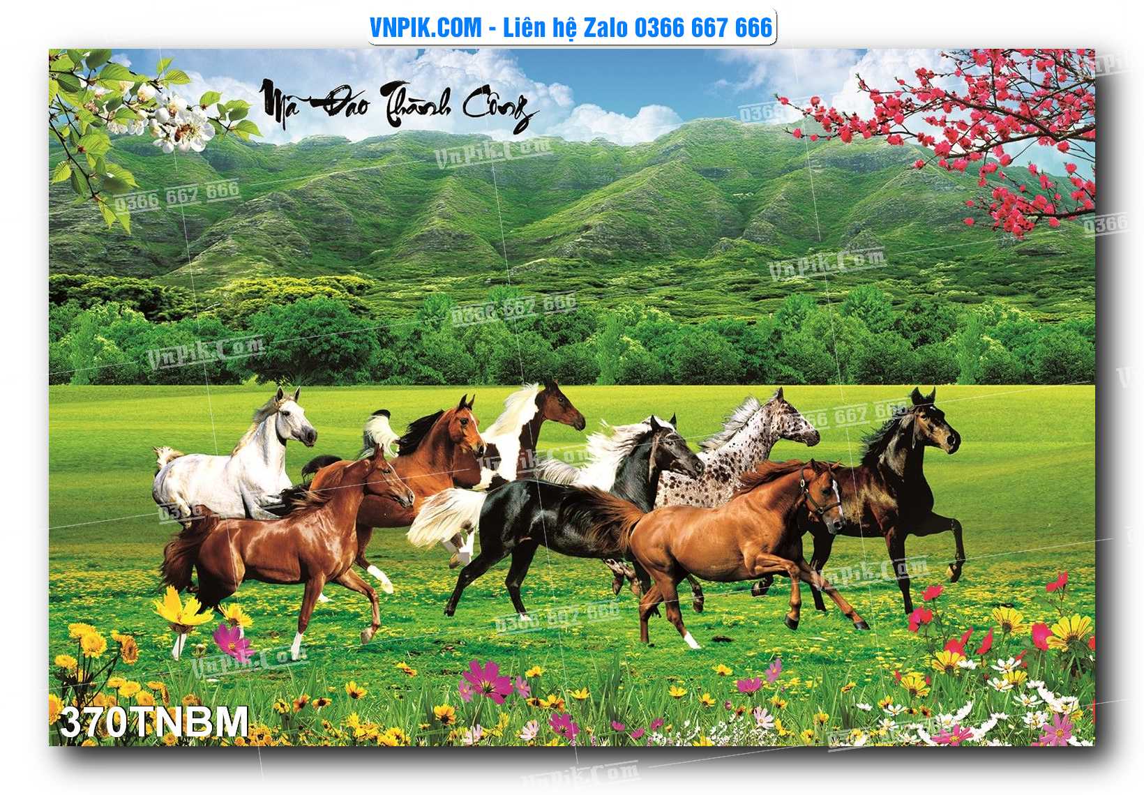 Tranh Ngựa Bát Mã – Mã Đáo Thành Công Mã File 370TNBM