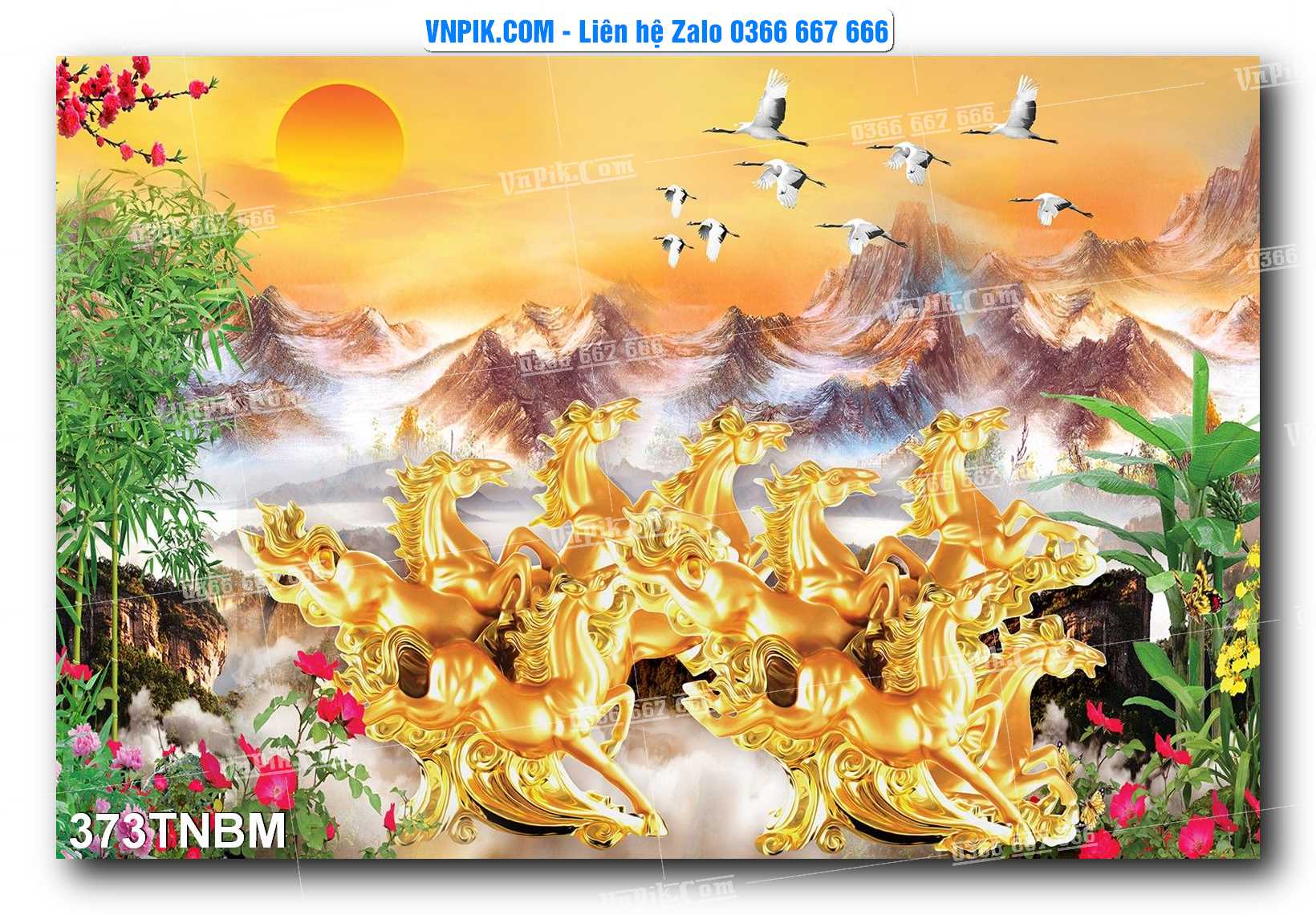 Tranh Ngựa Bát Mã – Mã Đáo Thành Công Mã File 373TNBM