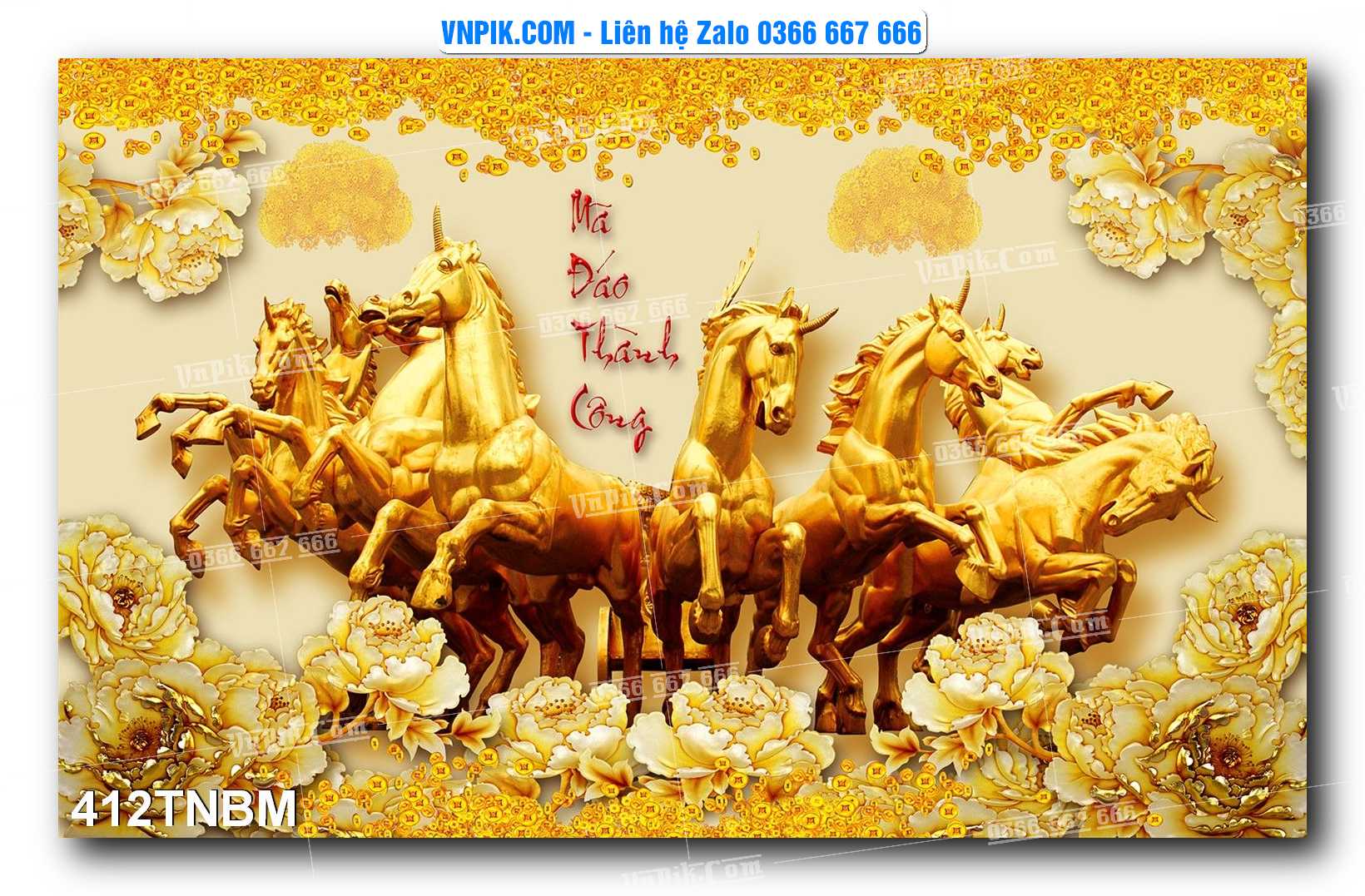 Tranh Ngựa Bát Mã – Mã Đáo Thành Công Mã File 412TNBM
