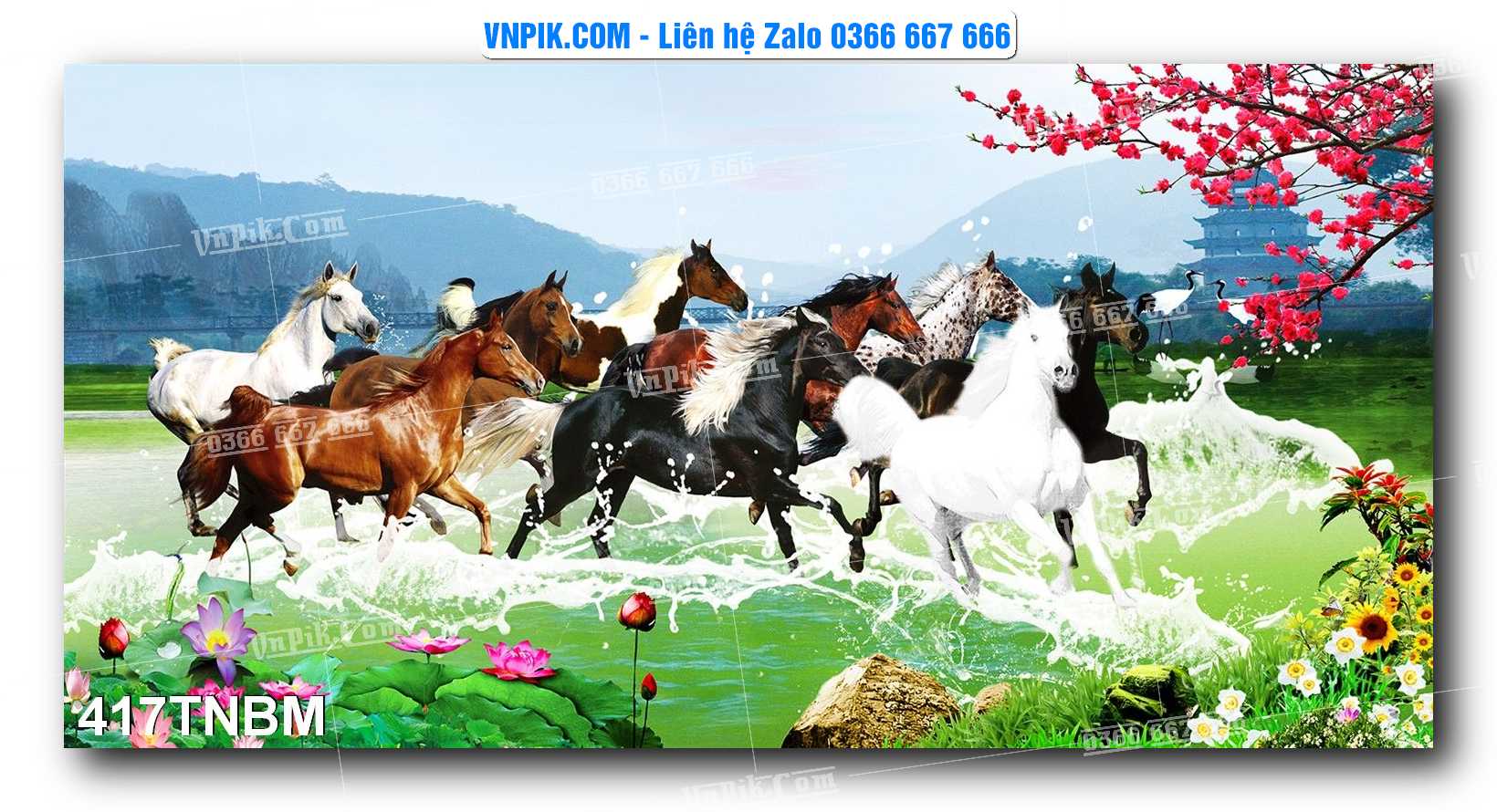 Tranh Ngựa Bát Mã – Mã Đáo Thành Công Mã File 417TNBM