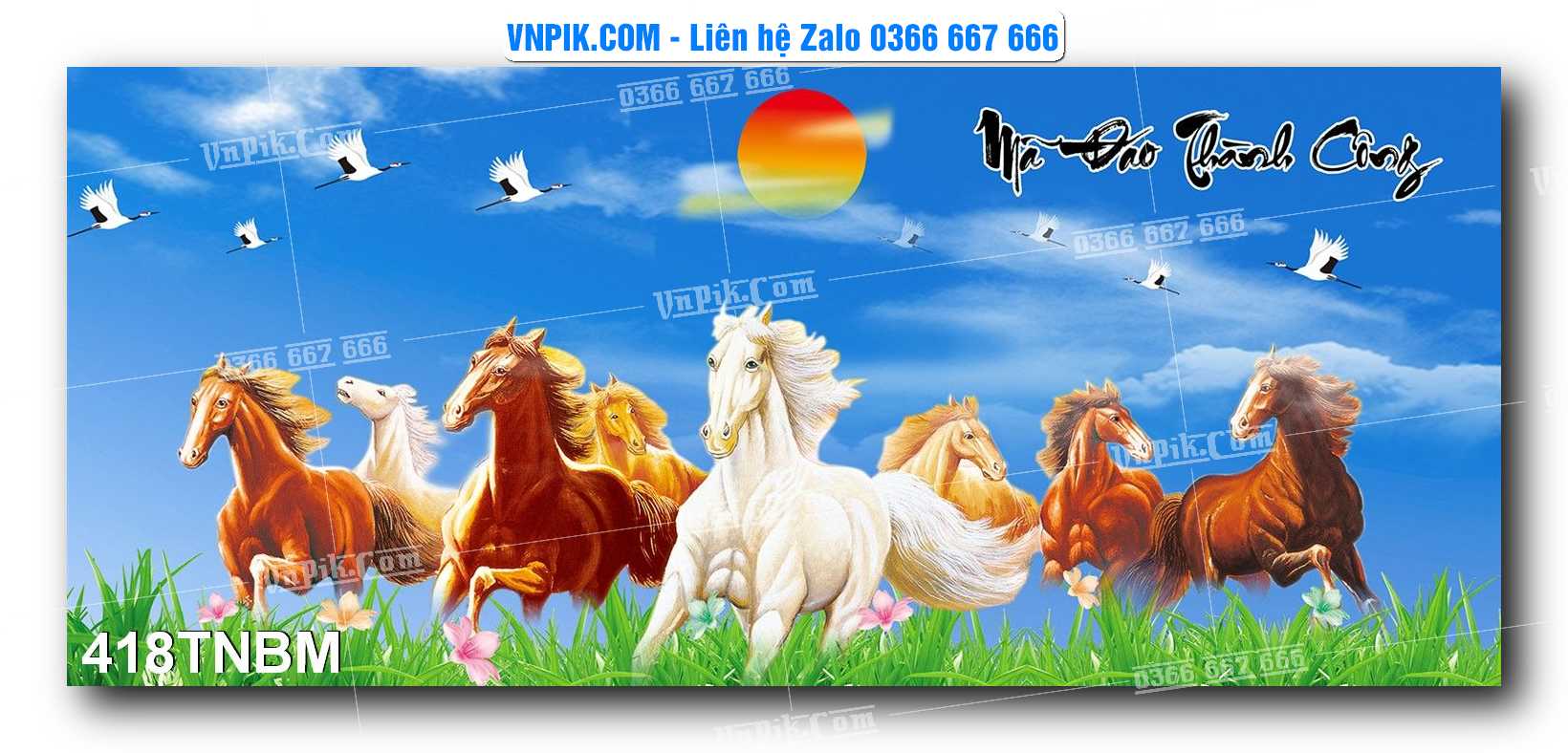 Tranh Ngựa Bát Mã – Mã Đáo Thành Công Mã File 418TNBM